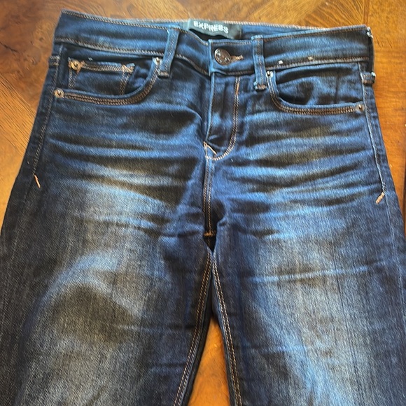 Express Stretch Legging Mid-Rise dark wash Jeans size O short  0S - Picture 12 of 13